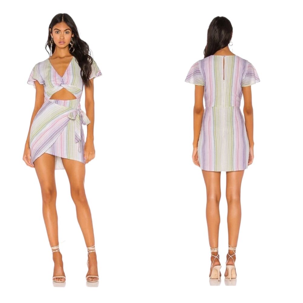 Majorelle Revolve Evelyn Pastel Striped Wrap Mini Dress Cut Out Size XL Like New